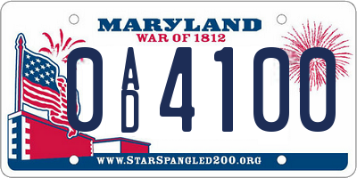 MD license plate 0AD4100