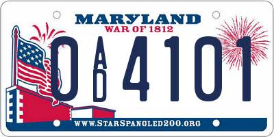 MD license plate 0AD4101