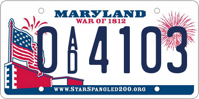 MD license plate 0AD4103