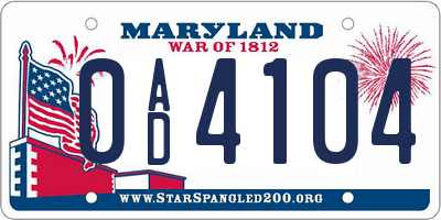 MD license plate 0AD4104