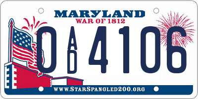 MD license plate 0AD4106