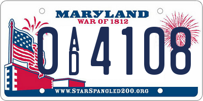 MD license plate 0AD4108