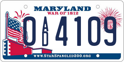 MD license plate 0AD4109