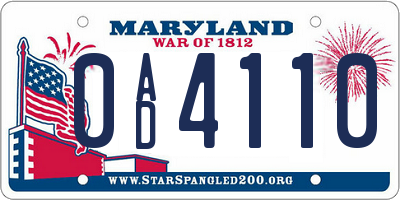 MD license plate 0AD4110