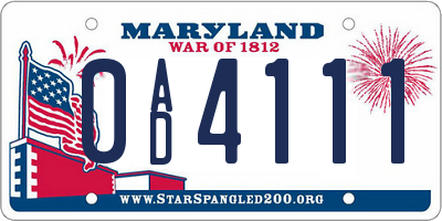MD license plate 0AD4111