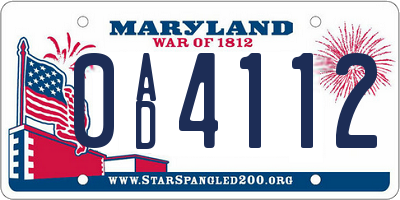 MD license plate 0AD4112