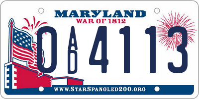 MD license plate 0AD4113