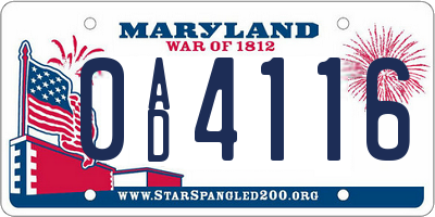 MD license plate 0AD4116