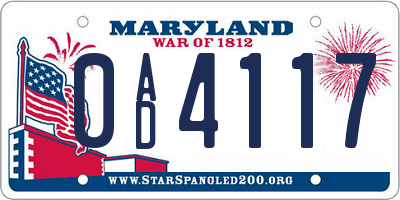 MD license plate 0AD4117