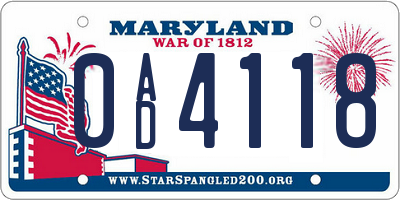 MD license plate 0AD4118