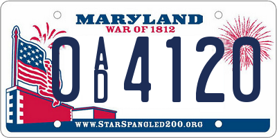 MD license plate 0AD4120