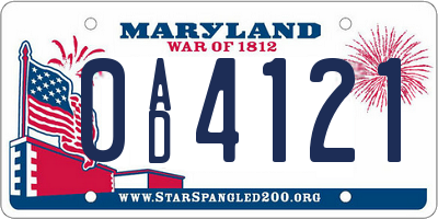 MD license plate 0AD4121