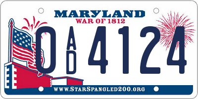 MD license plate 0AD4124