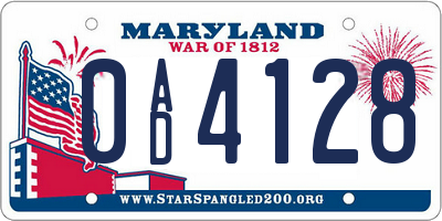 MD license plate 0AD4128