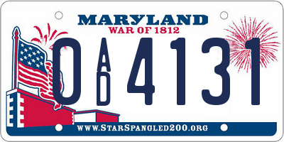 MD license plate 0AD4131