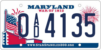 MD license plate 0AD4135