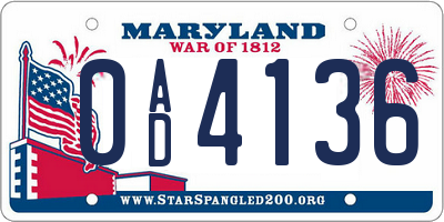 MD license plate 0AD4136