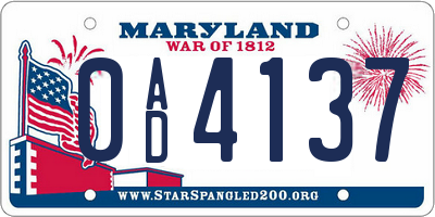 MD license plate 0AD4137