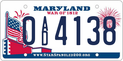 MD license plate 0AD4138