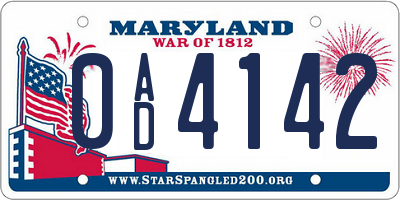 MD license plate 0AD4142