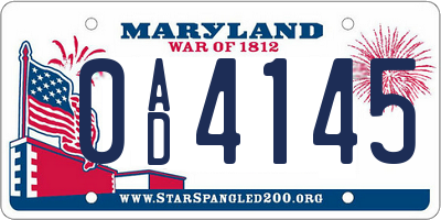 MD license plate 0AD4145