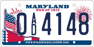 MD license plate 0AD4148