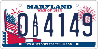 MD license plate 0AD4149