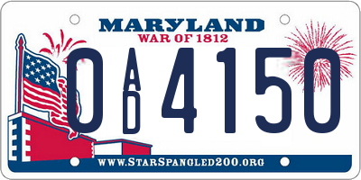 MD license plate 0AD4150