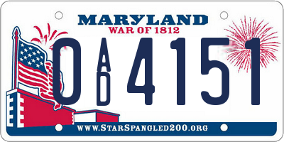 MD license plate 0AD4151