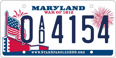 MD license plate 0AD4154