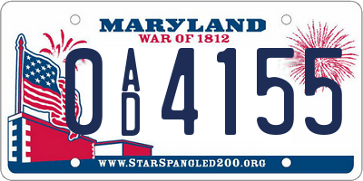 MD license plate 0AD4155