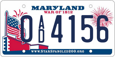 MD license plate 0AD4156