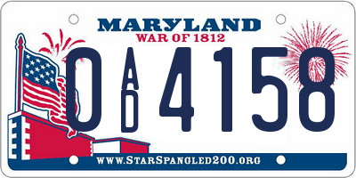 MD license plate 0AD4158