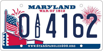 MD license plate 0AD4162