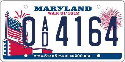 MD license plate 0AD4164