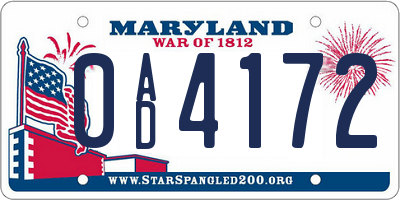 MD license plate 0AD4172