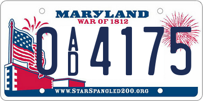 MD license plate 0AD4175
