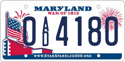 MD license plate 0AD4180