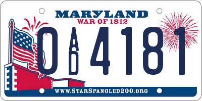 MD license plate 0AD4181