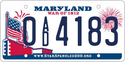 MD license plate 0AD4183
