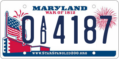 MD license plate 0AD4187