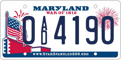 MD license plate 0AD4190
