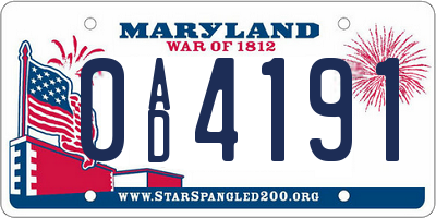 MD license plate 0AD4191