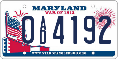 MD license plate 0AD4192