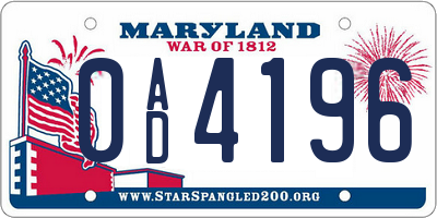 MD license plate 0AD4196