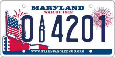 MD license plate 0AD4201