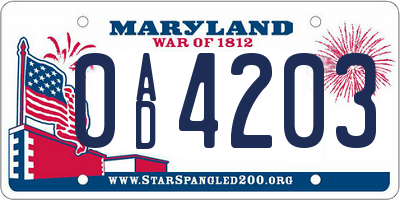 MD license plate 0AD4203