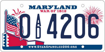 MD license plate 0AD4206