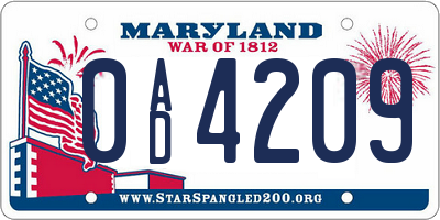 MD license plate 0AD4209