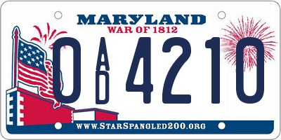 MD license plate 0AD4210